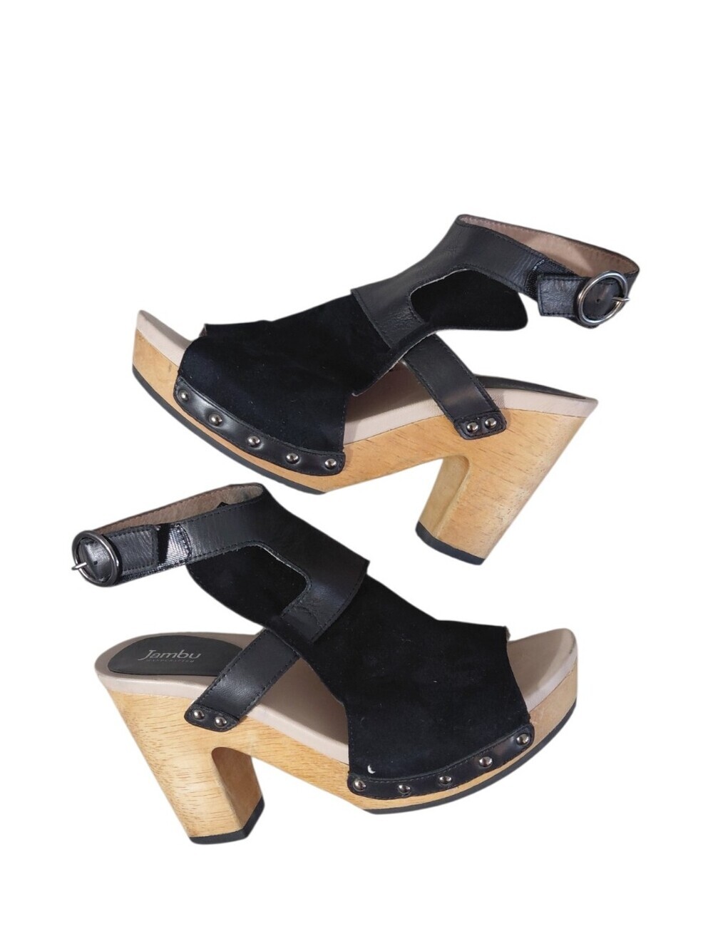 Jambu Black Suede & Wood Platform Sandals Women's Gina Size 7